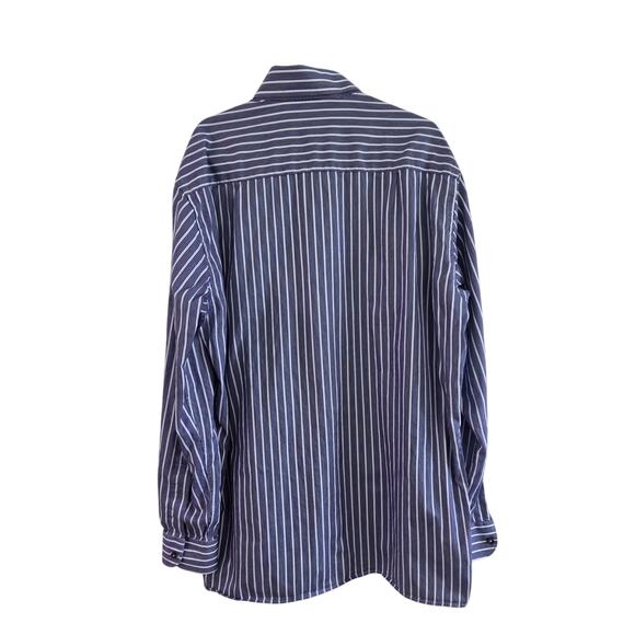 Ermenegildo Zegna Dress Shirt Men's L Blue White Stripe 100% Cotton Vented Hems - Picture 3 of 10